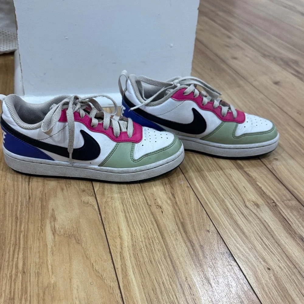 Nike Kids White, Pink, and Green Sneakers